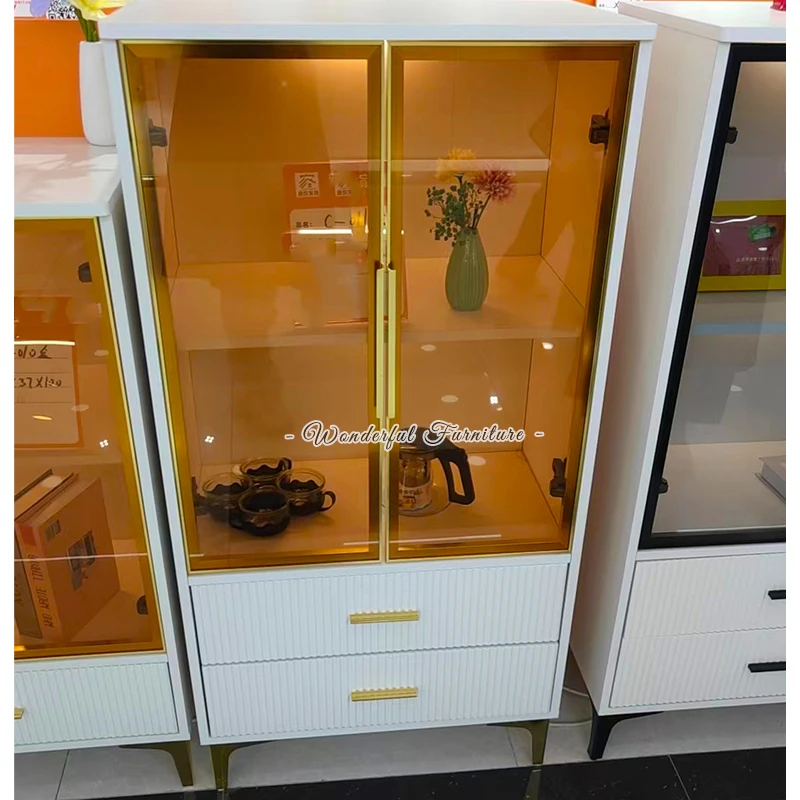 MDF White Bookcase With Glass Doors For Home Office Modern Showcase For Living Room