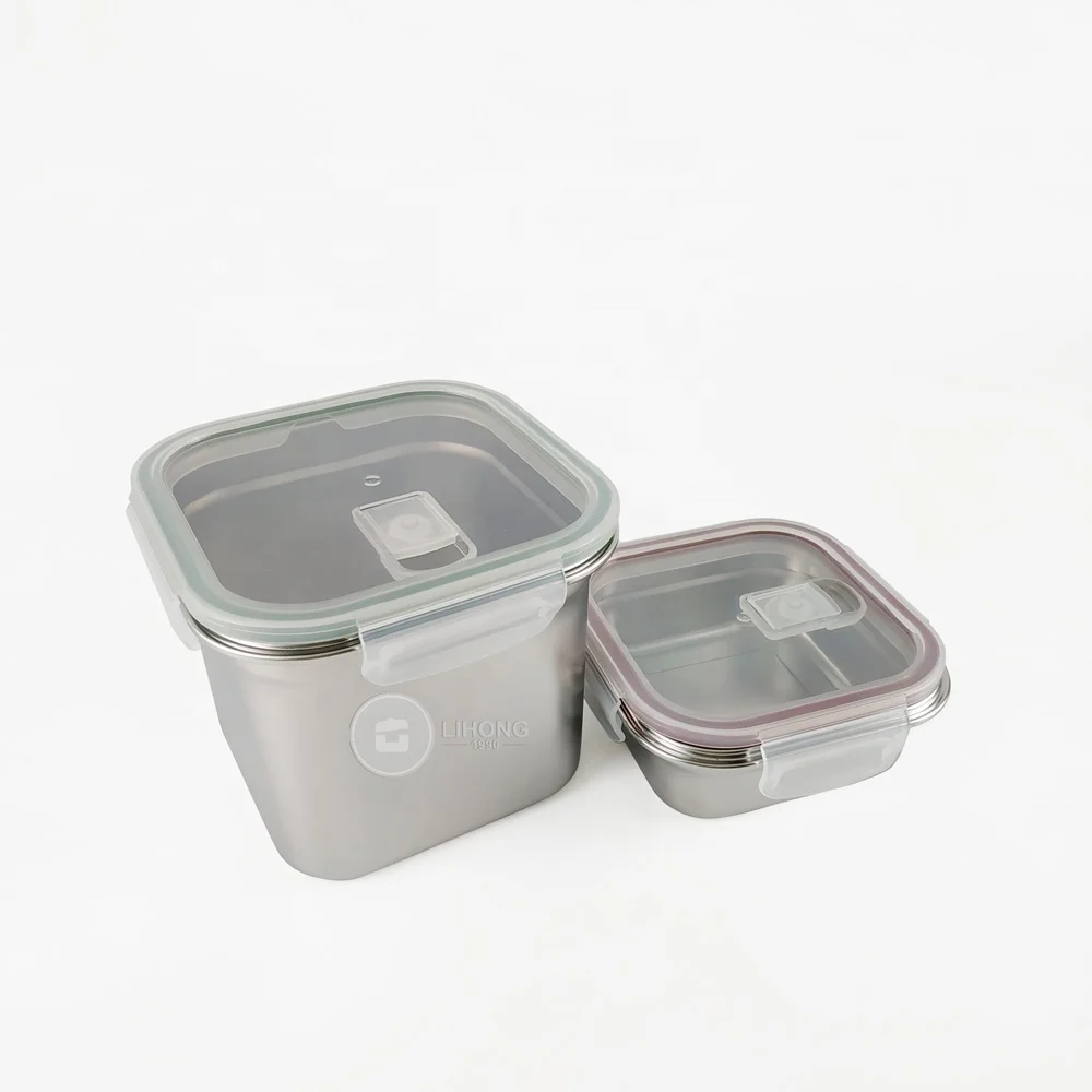 Stainless Steel Household Item 4 Side Loked Lunch Box Leakproof Bento Rectangular Storage Food Container With Clear PP Lid