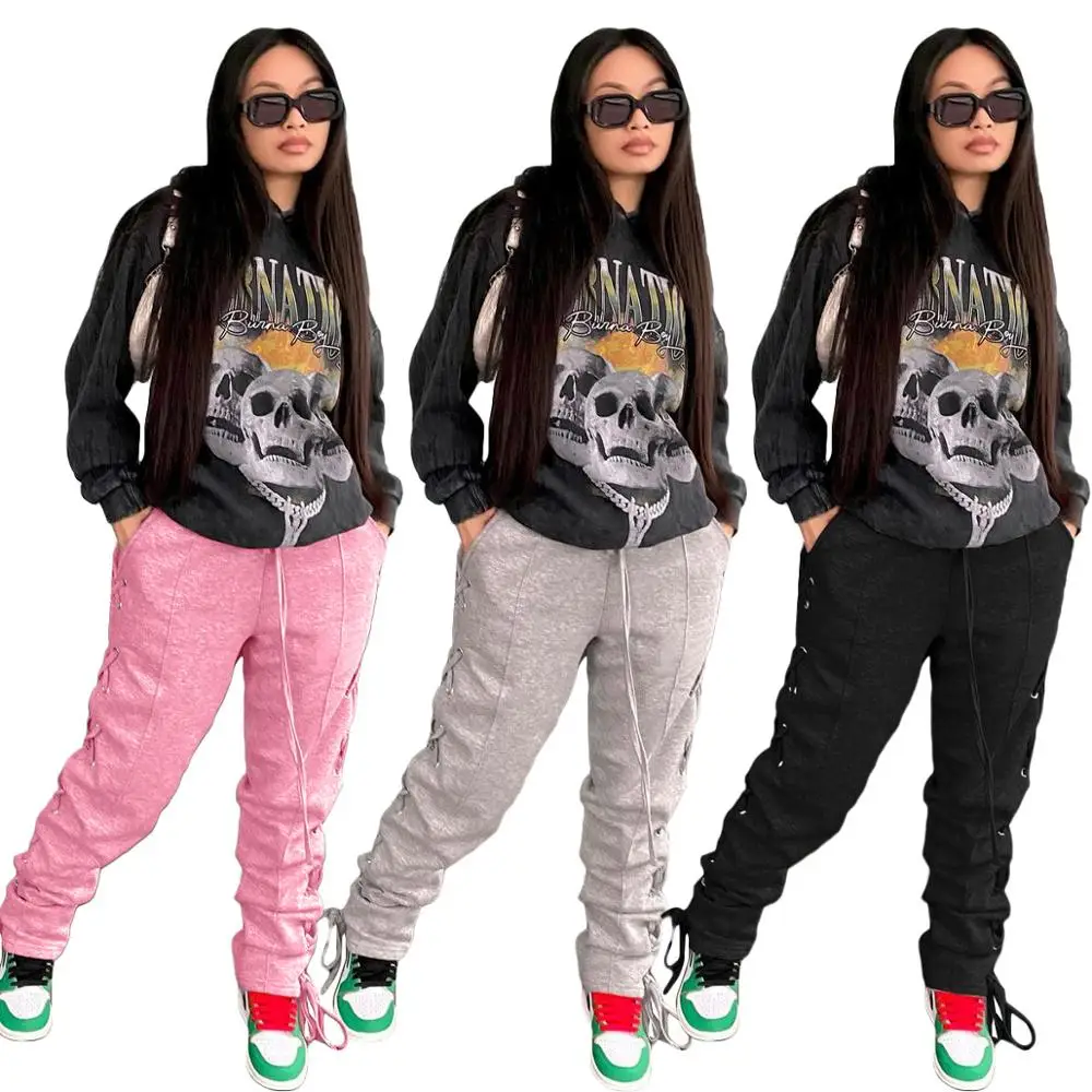 
2020 Thick Women Bandage Bottom Work Trousers Track Pants Design For Girls Stacked Leggings Stacked Pants For Women 