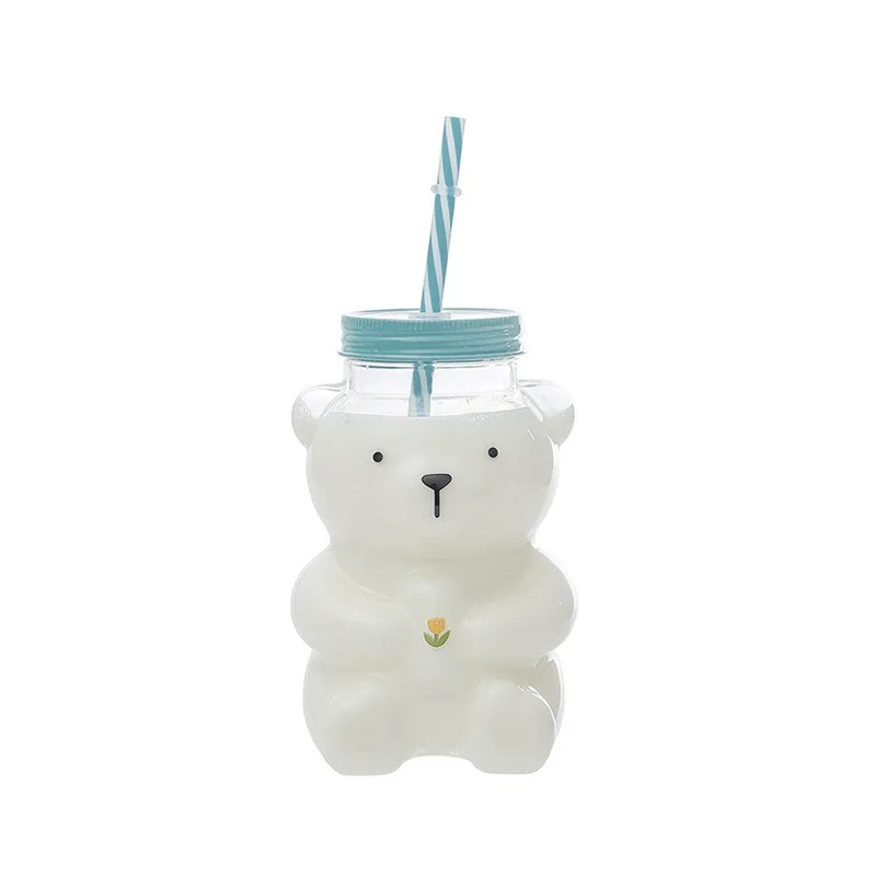 550 ml Wholesale cute Bear Shaped glass cup Water Honey Coffee Milk Cute bottles with Screw Caps metal lids for kids children