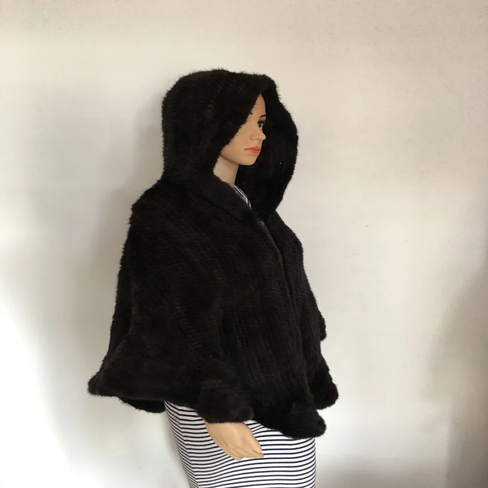 Luxury Knitted Mink Fur Cape / Wholesale price Mink Fur Shawl