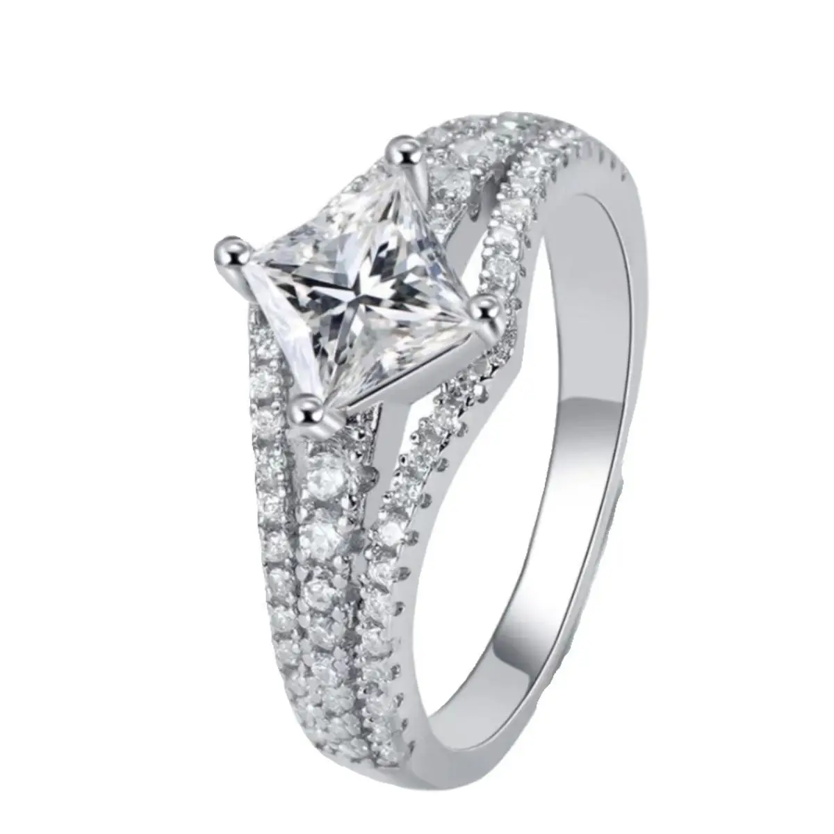 Wholesale GRA Princess Cut D color VVS Moissanite 925 Sterling Silver Wedding Engagement Rings for women Jewelry