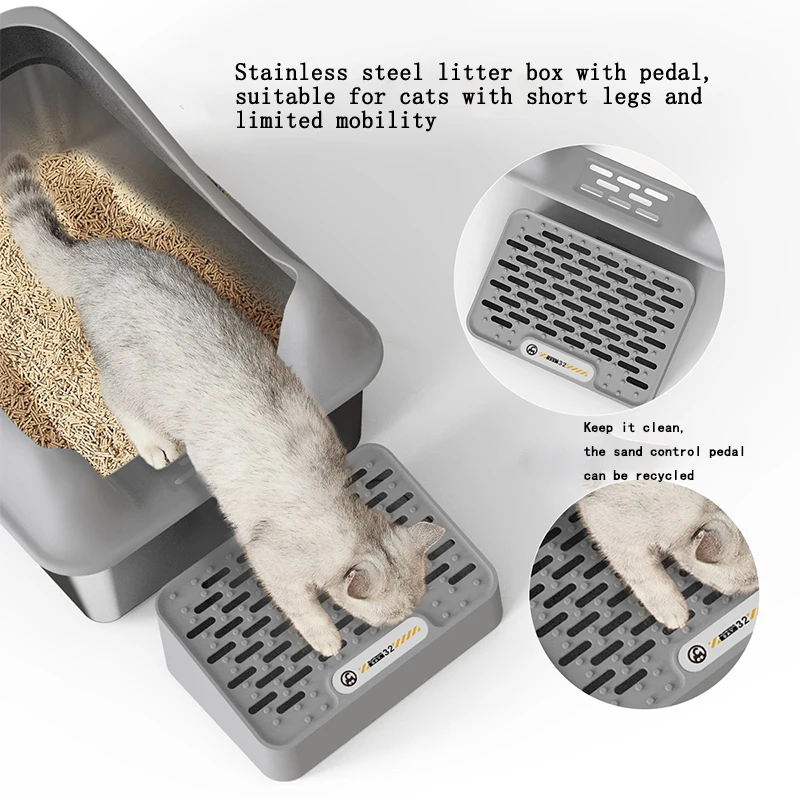ZMaker 2024 Metal Cat Litter Box with Lid Extra Large Litter Box Cat Tail Design Stainless Steel Cat Litter Box With High Sided