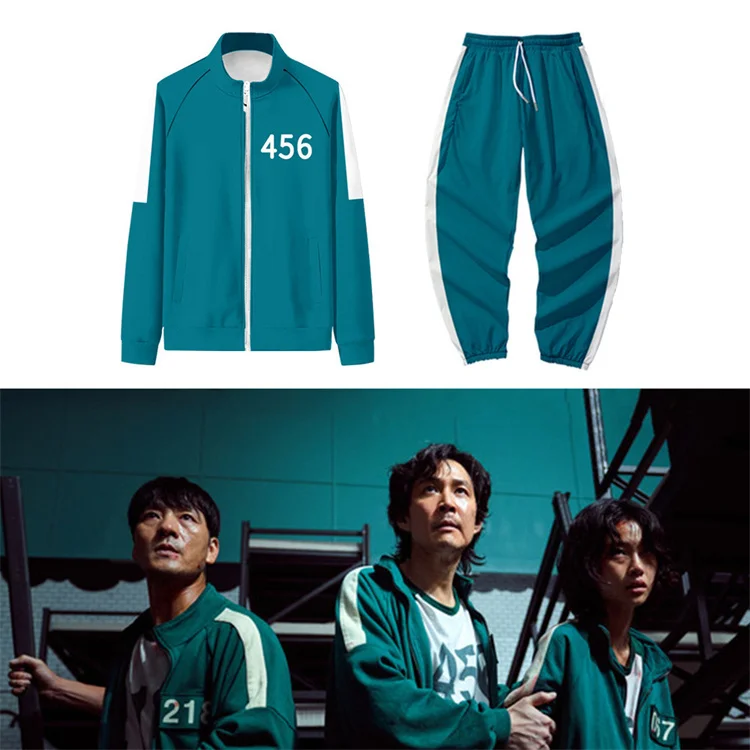 Ready Stock Cosplay Costume Merch Green Jacket Uniform Hoodie Tshirt Clothes Red Jumpsuit Boss Mask Squid Game