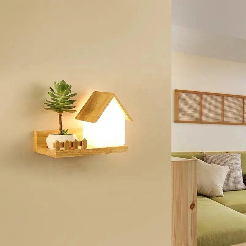
Wooden House Shaped led night light Wall Shelf 