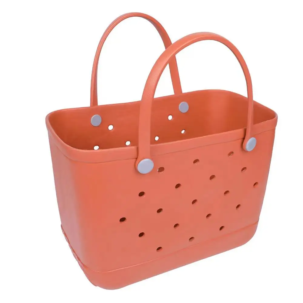 
2021 Wholesale EVA Waterproof Beach Tote Bags Custom Holes Summer Rubber Totes Pvc O Large Fashion Eva Plastic Beach Silicone 