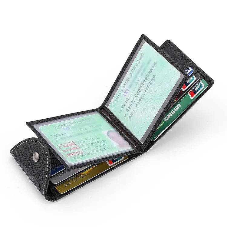 Custom Slim Multiple Cards Slots Badge Driver License Holder Bifold Vegan PU Leather ID Card Holder