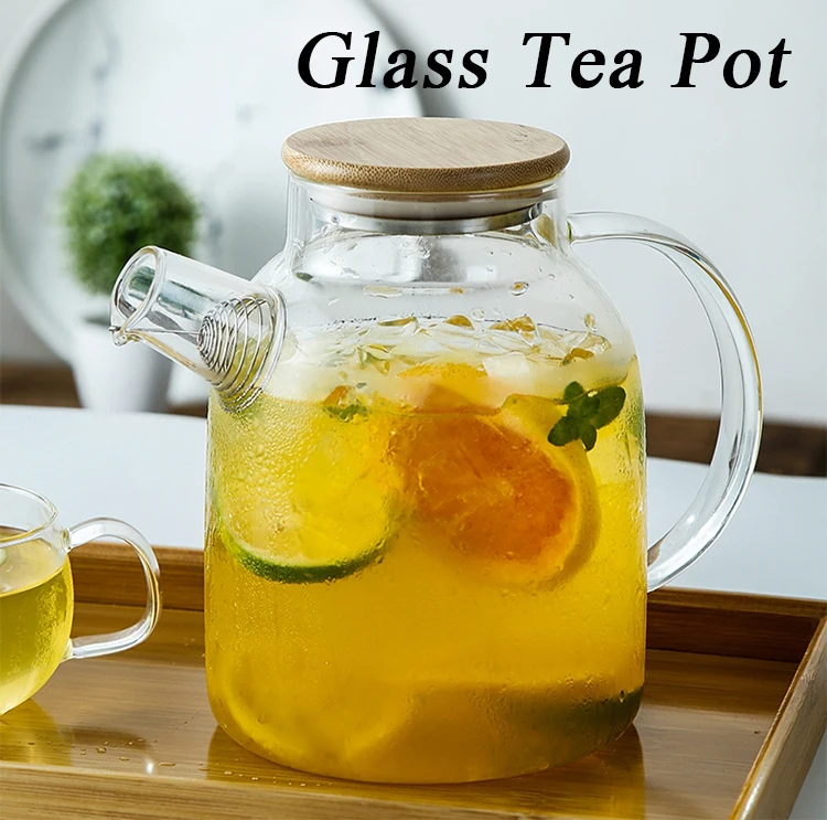 Wholesale High Quality Household 1000ml 1600ml Heat resistant glass teapot With Wood Lid