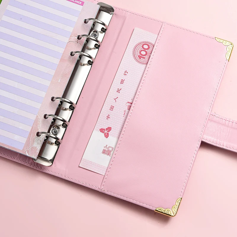 A5 A6 Metal Corns Loose Leaf Notebooks Ring Pu A6 Leather Six Ring Binder With Card Holder