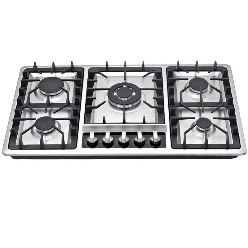 Manufacture competitive price industrial 5 burner gas cooker SS panel fashion design built-in gas stove