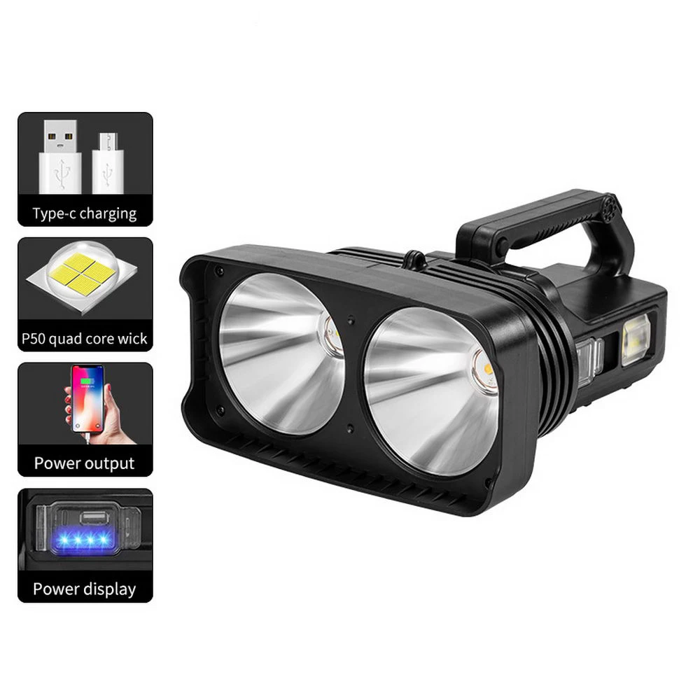 Biggest flashlight Dual Lamp work light Long Range LED Super Bright Flashlight Searchlight Double Head Searchlight