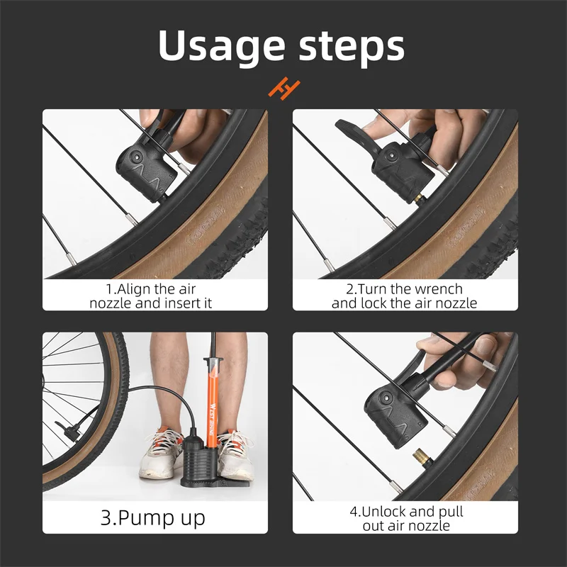 WEST BIKING 160PSI High Pressure Bicycle Detachable Pump Multi-Use Valve Cycle Pump Solid And Durable Aluminum Alloy Bike Pump