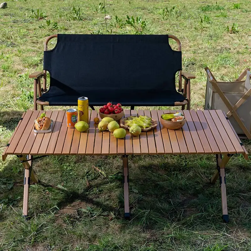 Heavy Duty Outdoor Foldable Portable Wood Egg Roll Table Camping BBQ Picnic Folding Table And Bench For Event