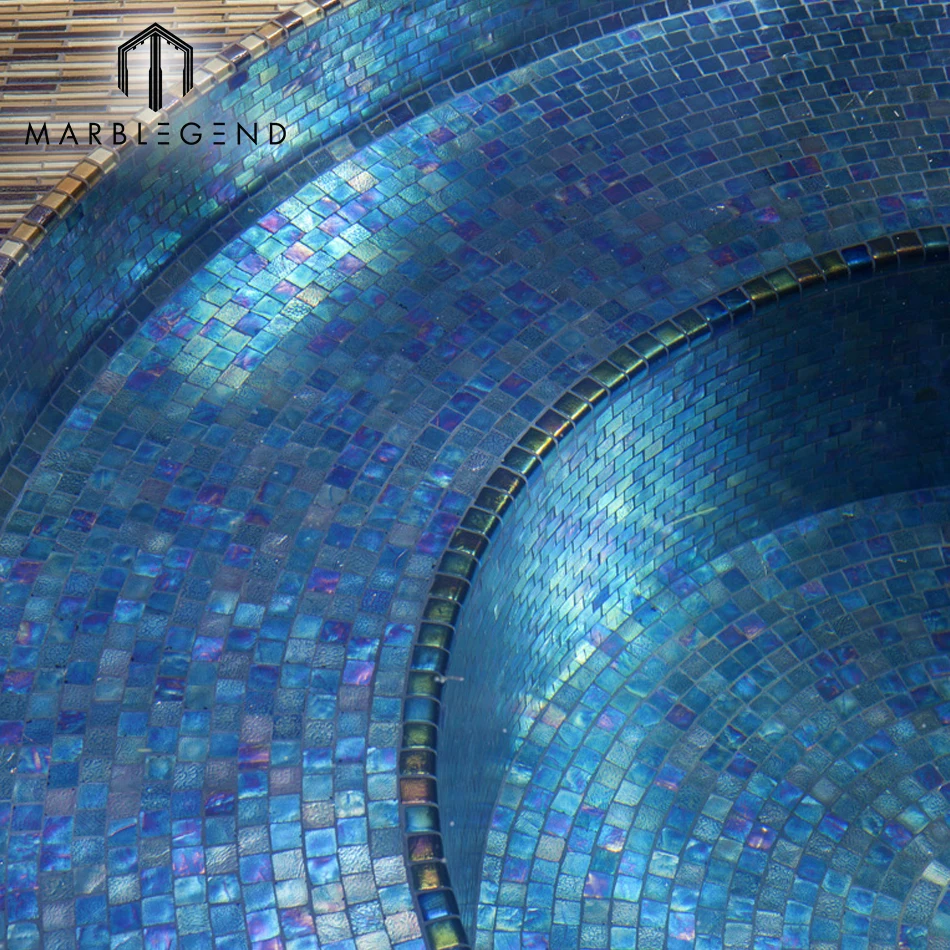 hot sale natural swimming pool 4mm thickness glass blue mosaic tile