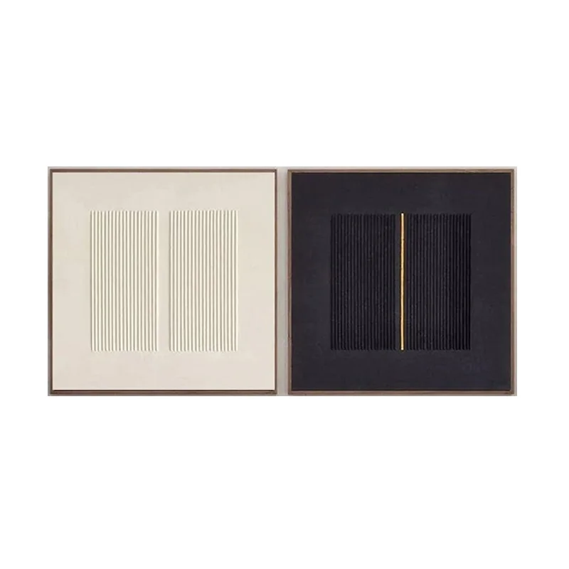 Black and white square abstract line series light luxury bedroom hotel decorative painting