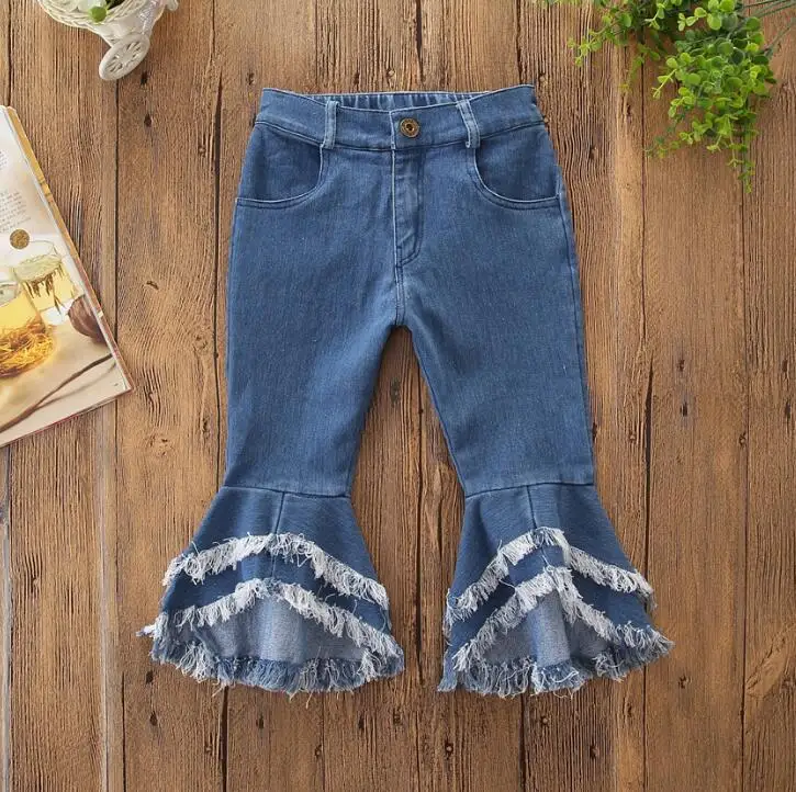 
Top Fashion 2-6Years Kids Children Girls tassel Ripped flare Jeans 
