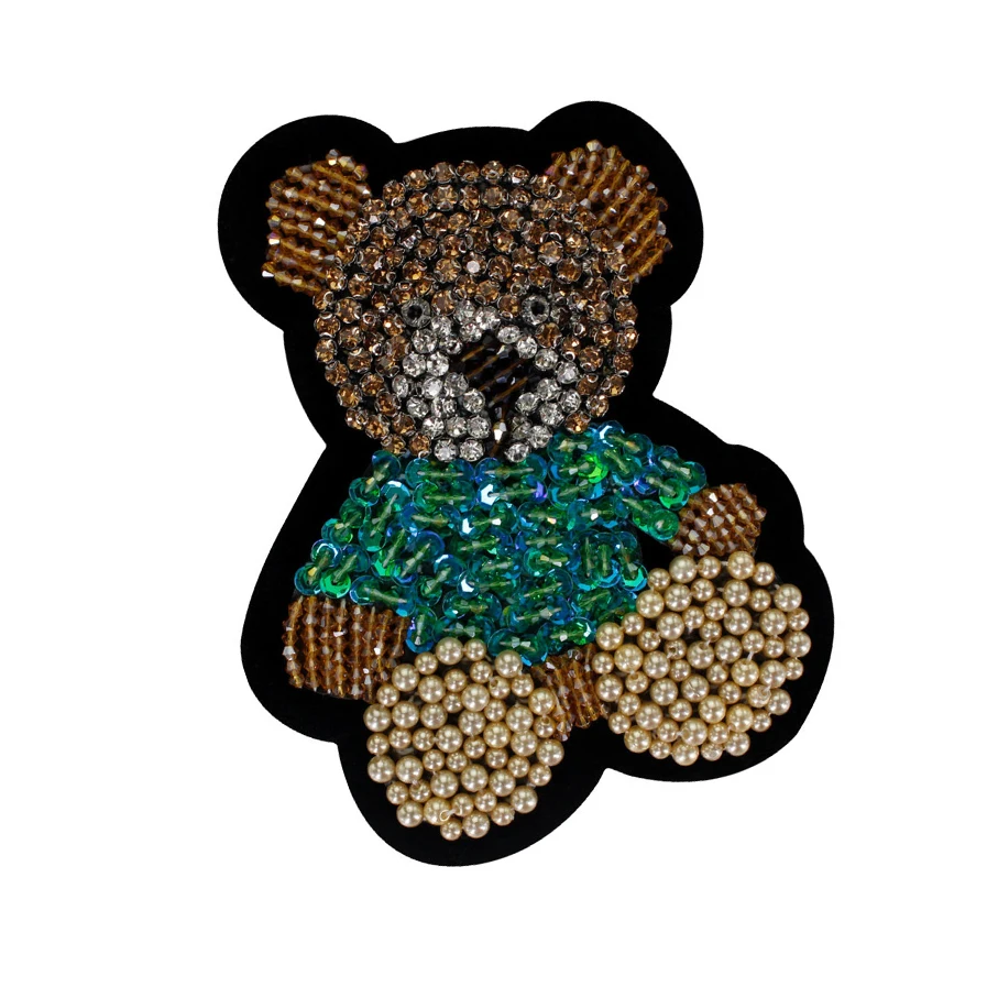 Fashion 3d Bear Beaded Embroidery Patches Alphabet Rhinestones Beads Patches Rhinestone Iron-On Patches Beads Crystal Diamond
