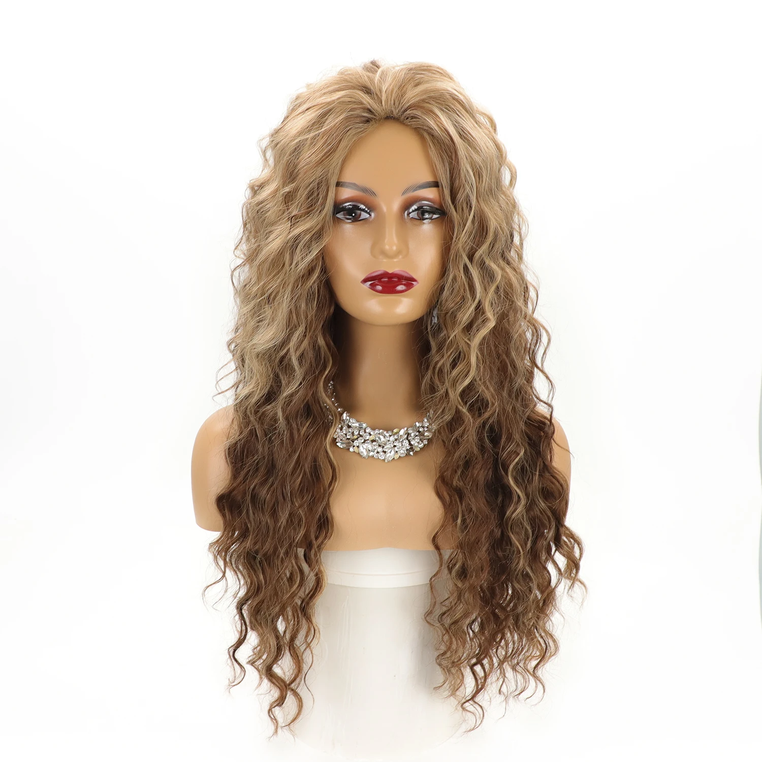 Ombre Deep Wave Synthetic Hair Wigs Heat Resistant Faux Twist Wigs Natural Looking Long Curly Wigs for Women Daily Party Cosplay