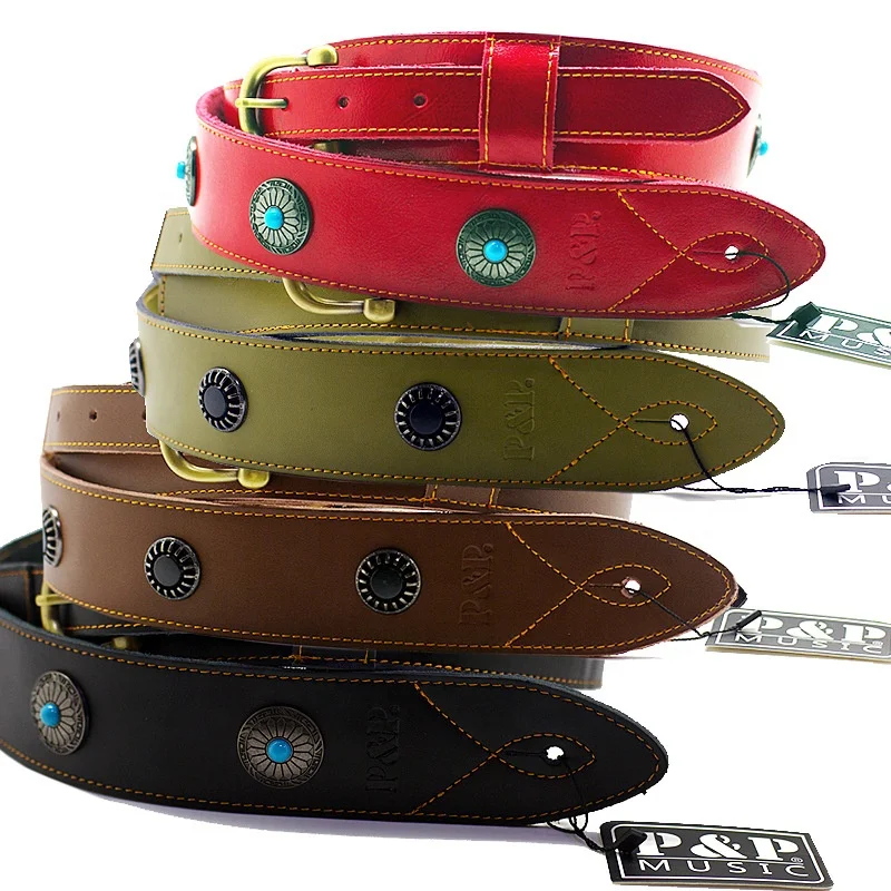 New Fashion Simple Style Genuine Cow Leather Soft Durable and Wear Multiple styles Resisting Guitar Strap Hot Sale