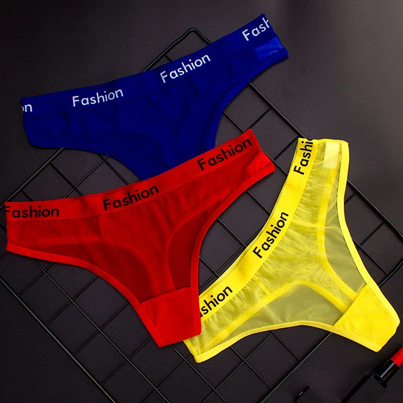 Custom Logo Sexy Transparent Underwear Letter Fashion Sporty Style Women Cotton Briefs See Through Soft Panties Girls Thong