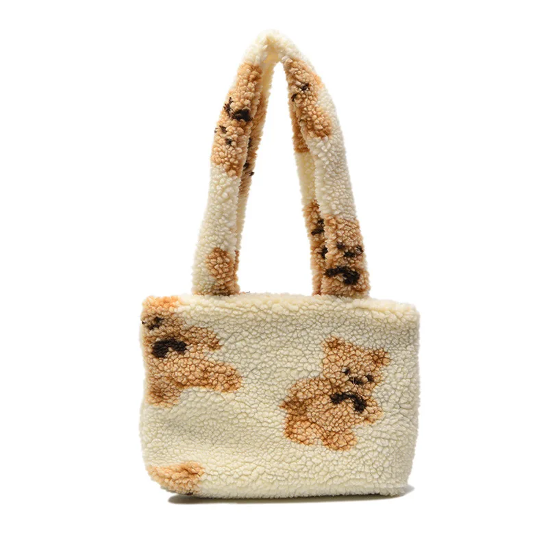 2023 Fall Woollen Bags Lovely Plush Single Shoulder Bag Women Fashion Handbags Girls Wallet Tote Bag