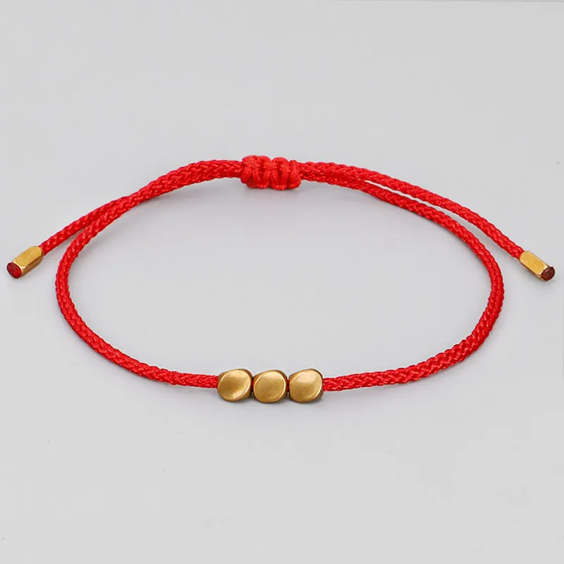 Handmade Knots Thread Bracelets Tibetan Buddhist Creative Irregular Copper Beads Red Black Rope Pulling Bracelet For Women Men