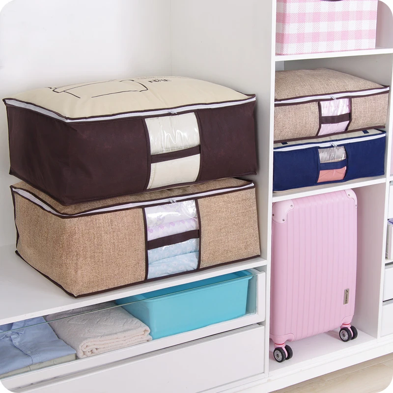 Non-woven family save space closet clothes divider quilt organizer bag under bed storage box