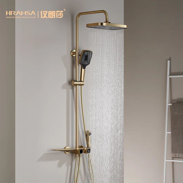 Thermostatic disgital display Rainfall Shower Set Gold plating surface high quality brass shower mixer set