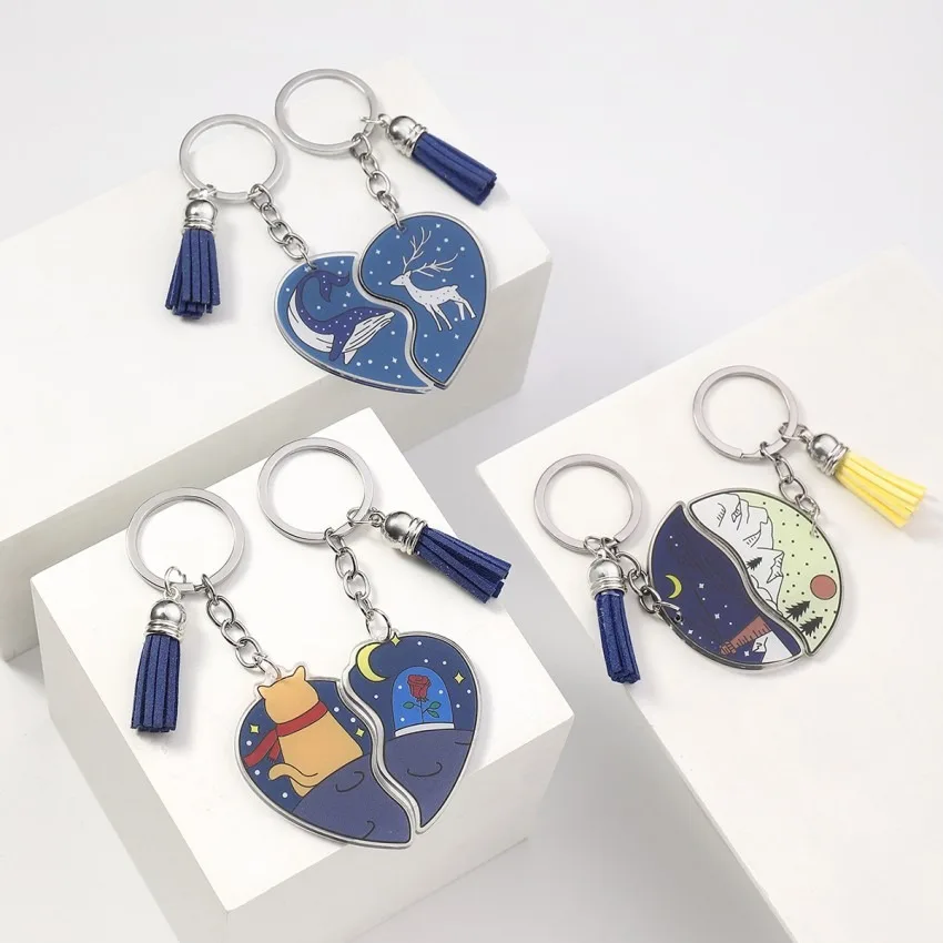 Anime Magnetic Heart Acrylic Keychain Couple Custom Couple Acrylic Keychain