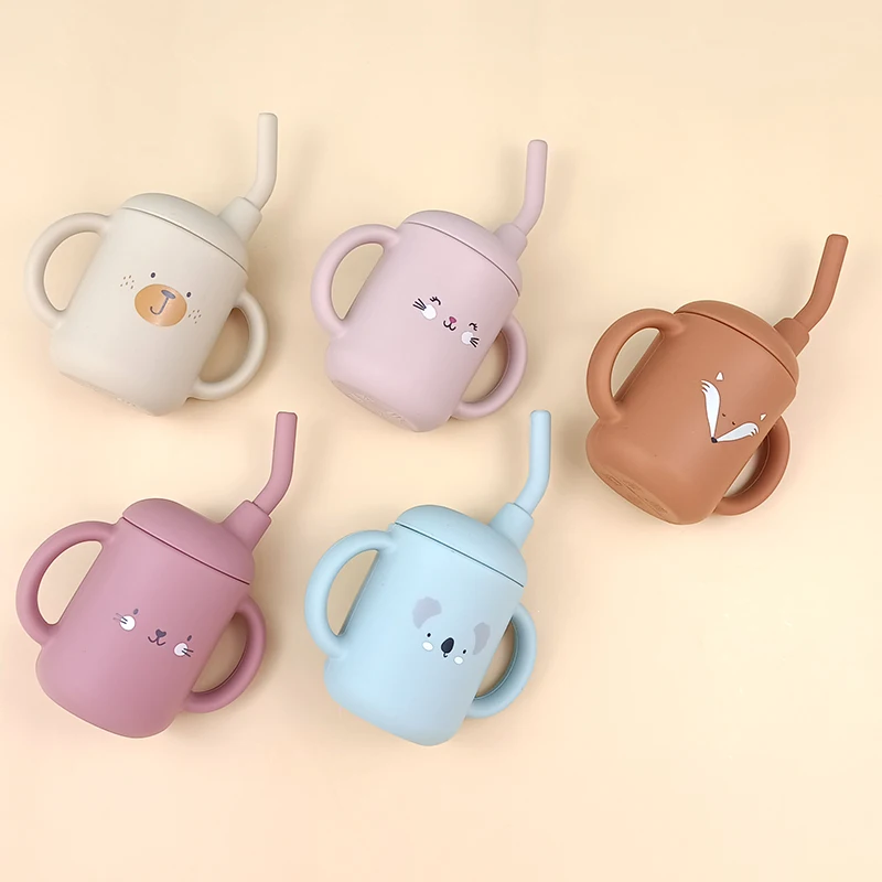 Amazon Baby Sippy силиконовая соломенная чашка без БФА с защитой от порезов и логотипом на заказ крышкой соломенным стеклом силиконовые чашки