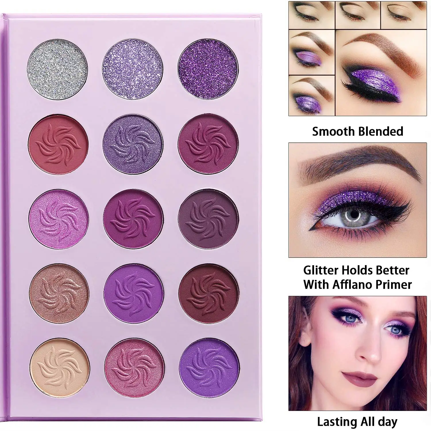 Private Label AFFLAN Highly Pigmented Waterproof Shimmer Makeup Matte Eyes Blue Green Pink Purple Eyeshadow Palette