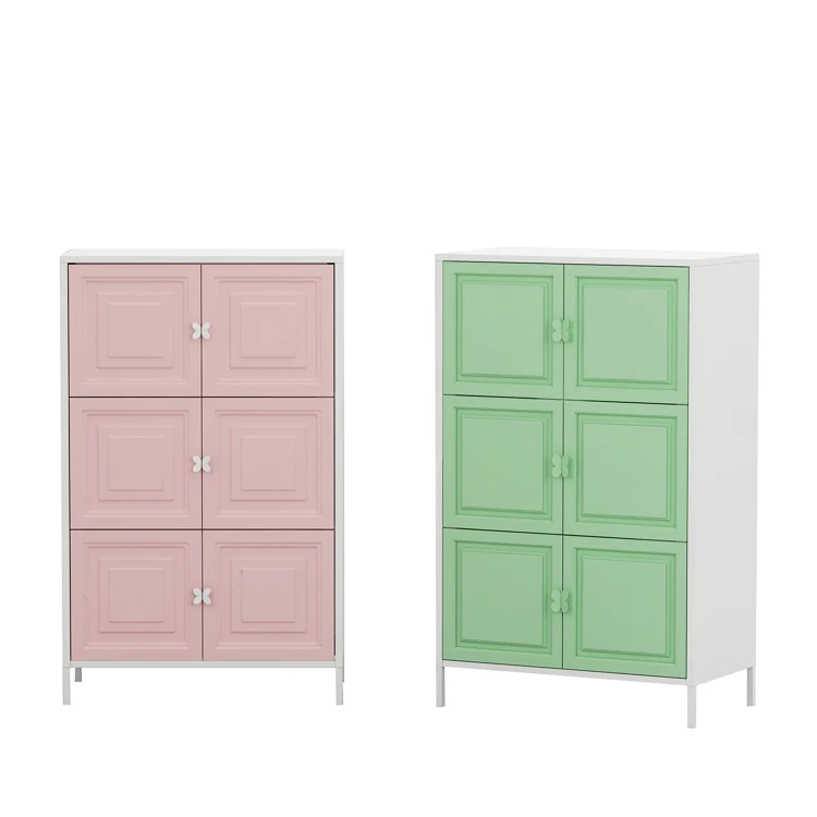 Colorful Metal cabinet Plastic 6 Door Storage Sideboard Kids Cupboard Closet Portable Wardrobe For Baby