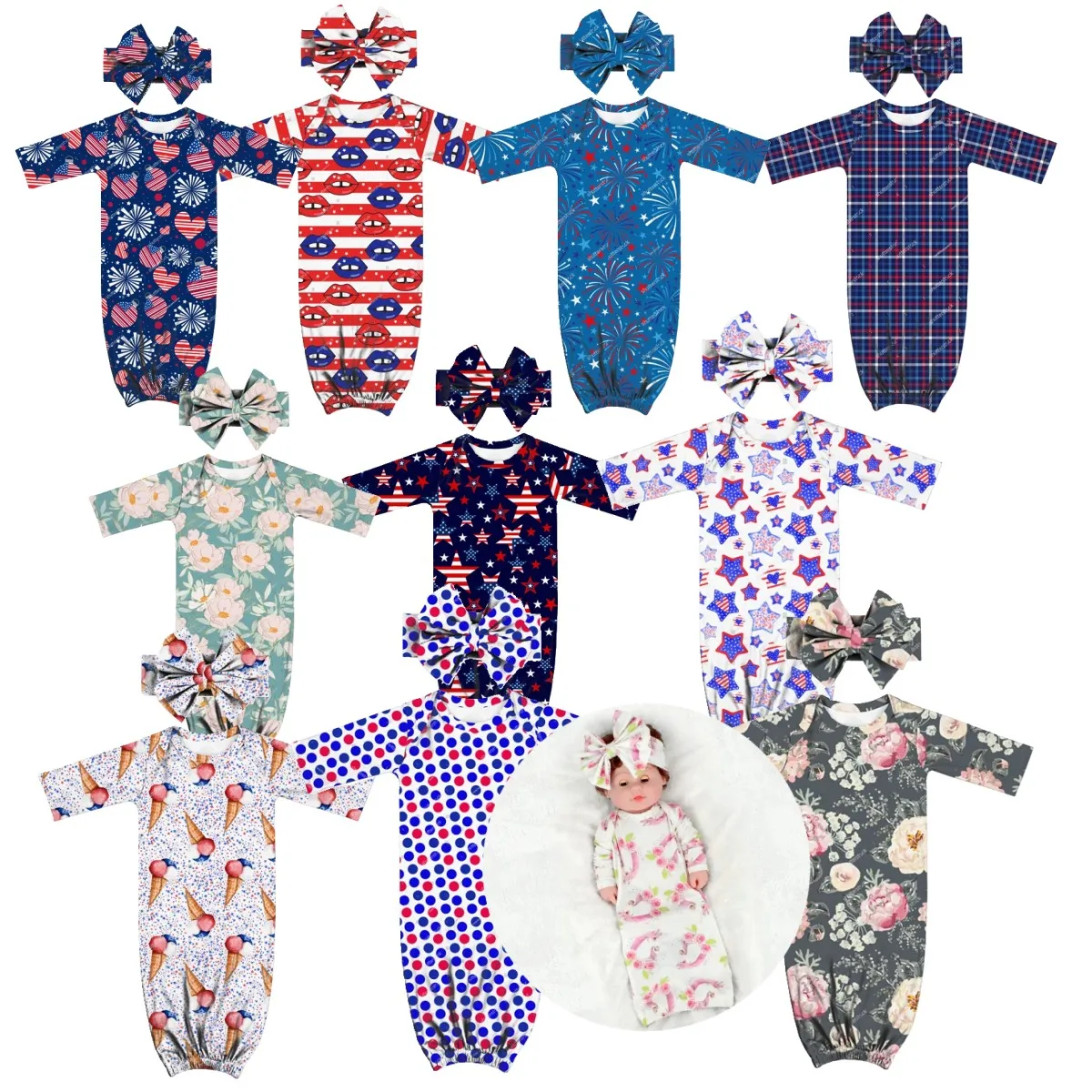 Pink Unicorn Prints Baby Christening Gowns Toddlers Sleep Gowns Baby Brushed Milk Silk Unisex Pajamas For Infant Girl And Boy