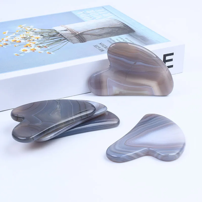 Popular Style Grey Agate Gua Sha Facial Tool Jade Guasha Anti Wrinkle Massager Wholesale Grey Agate Gua Sha Stone Face Scraper
