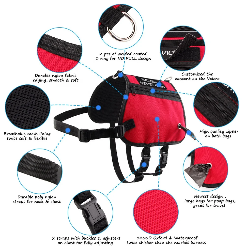 Hot Sales Adjustable Waterproof Oxford Outdoor Dog Vest With Portable Pocket Service Dog Harness