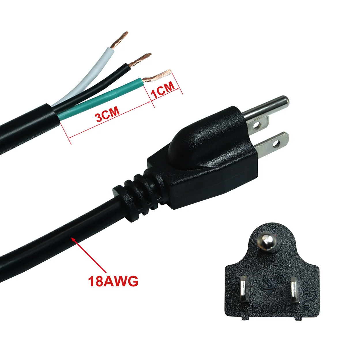power cord 3 prong 220V America ac power cables with plug