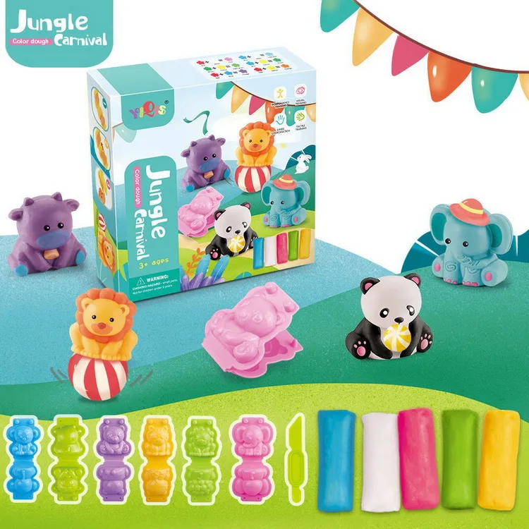 Hot Selling Early Education DIY Play Dough Toys Dinosaur Molds Colored Clay