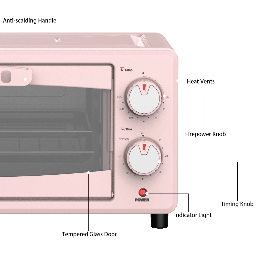12L Countertop Electric Convection Oven for Bakery Pizza Cake Biscuit Smokeless Bake-Rofco Arabic by Restaurant US Plug