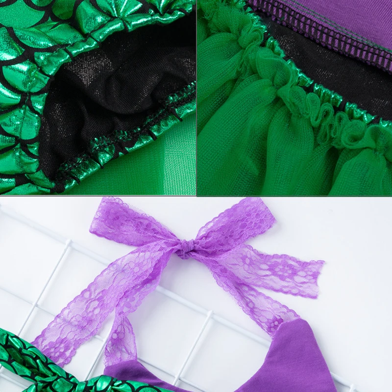 
Baby Princess Costume Infant Clothes Kids Sequins Halloween Mermaid Costume Lace Halter Romper Sunsuit Clothes With Headband 