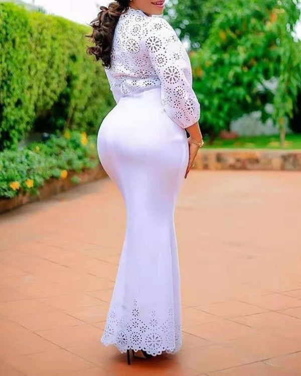 2021 New Plus Size Supper Traditional African Dress Long Wedding Dress White Printed Flower Bodycon Long Maxi Dress