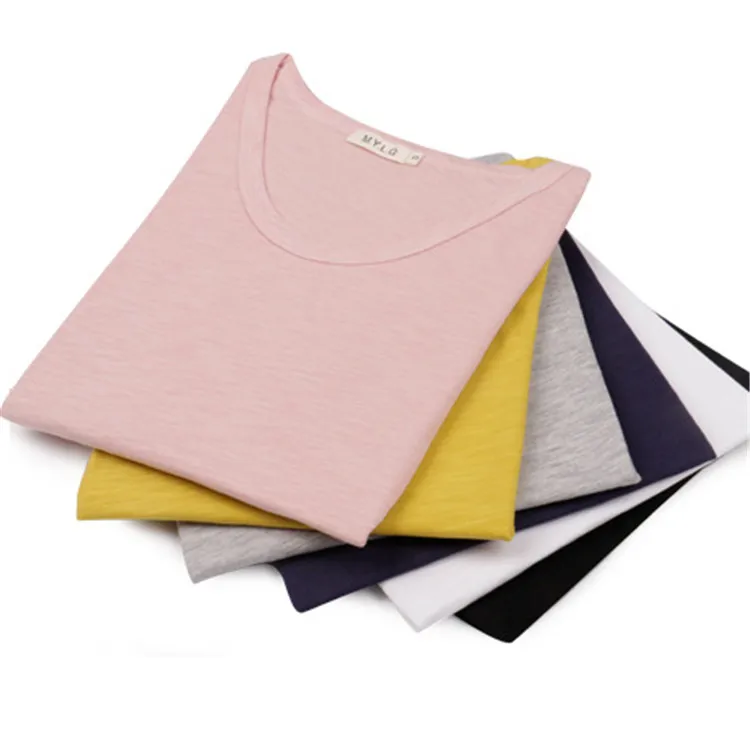 Женская повседневная одежда с О-образным вырезом, из хлопковой фасонной пряжи сплошной цвет пуловер с коротким рукавом OEM Пустой Логотип по индивидуальному заказу с вышивкой, футболка