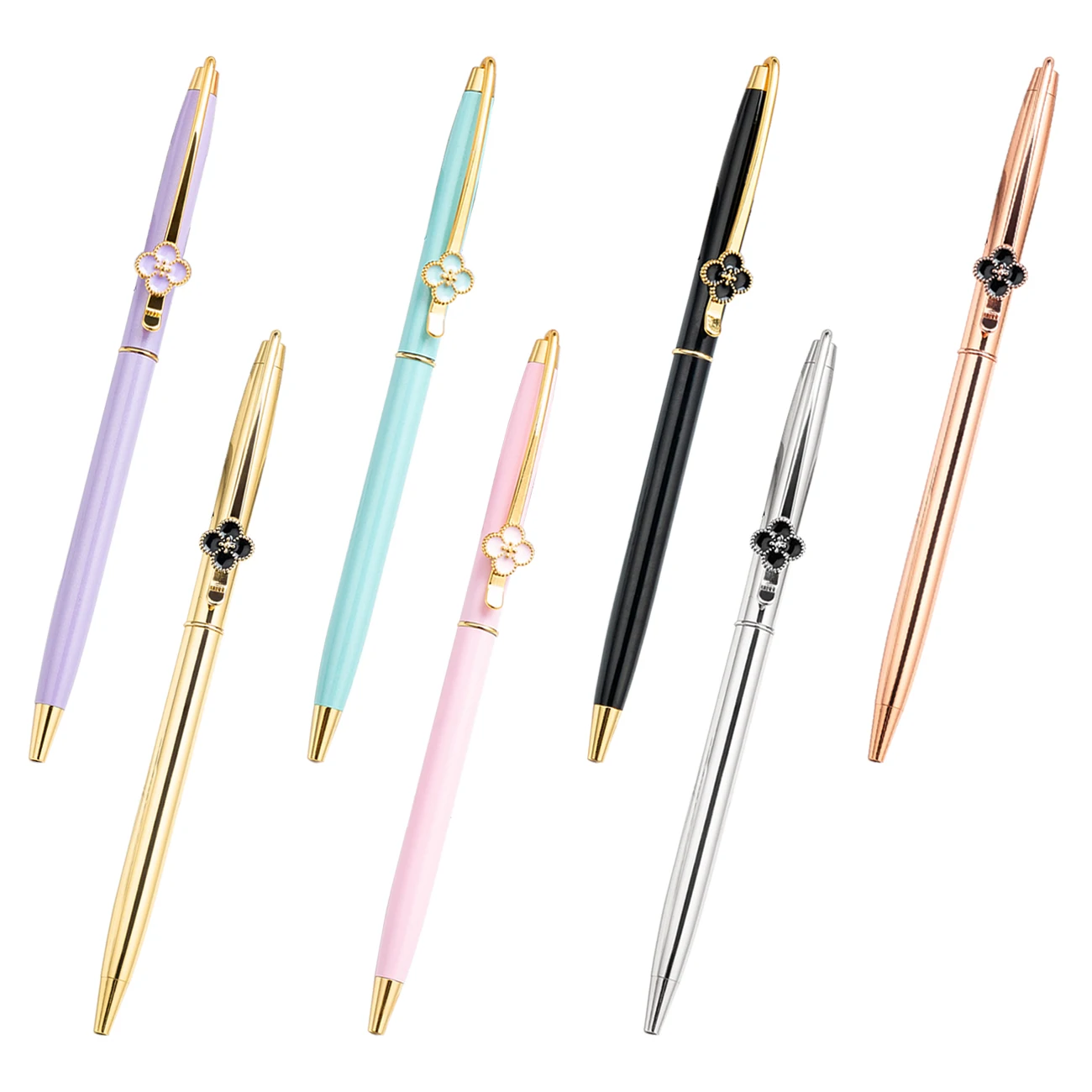 Custom candy color fancy design premium metal pen with logo promotion cute slim ball pen with flower clip