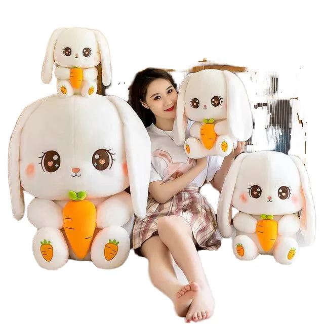 Wholesale Super Cute Soft Bunny Doll Stuffed Plush Animal Rabbit Toy PP Cotton Warm Carrot Cushion Pillow Birthday Gifts Kids
