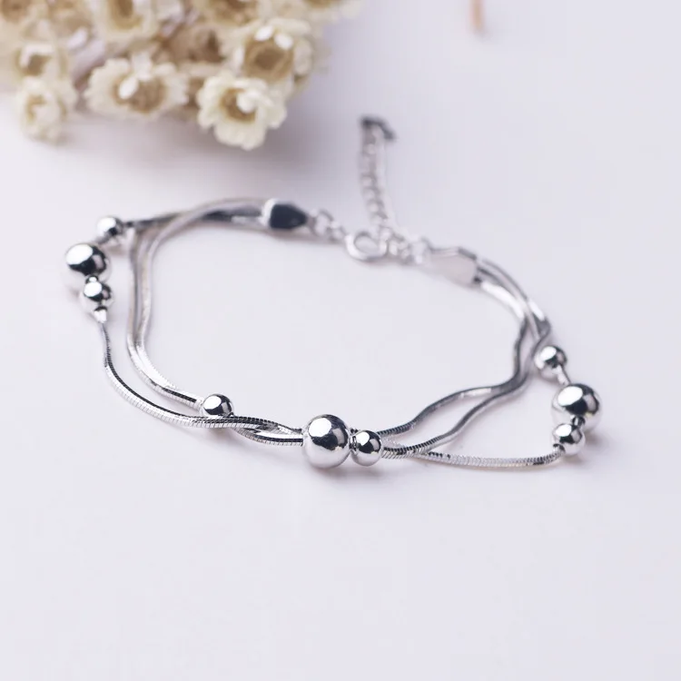 Multi Layer 925 Silver Bracelet Simple Light Luxurious Lucky Beads Charm Bracelet For Women Jewelry Decoration