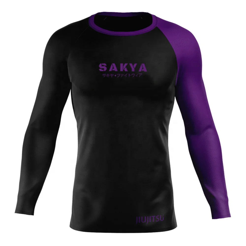 Оптовая продажа высококачественных рубашек для плавания Jiu Jitsu с логотипом на заказ длинным рукавом мужчин Bjj Rashguard спортивная
