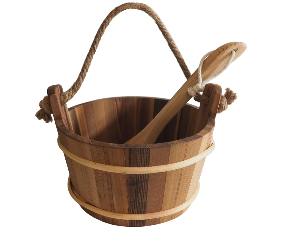 Wholesale Wooden Sauna Accessories 3L Sauna Bucket and Ladle Kit,Sauna Accessories with Thermometer for Any Barrel or Steam Spa