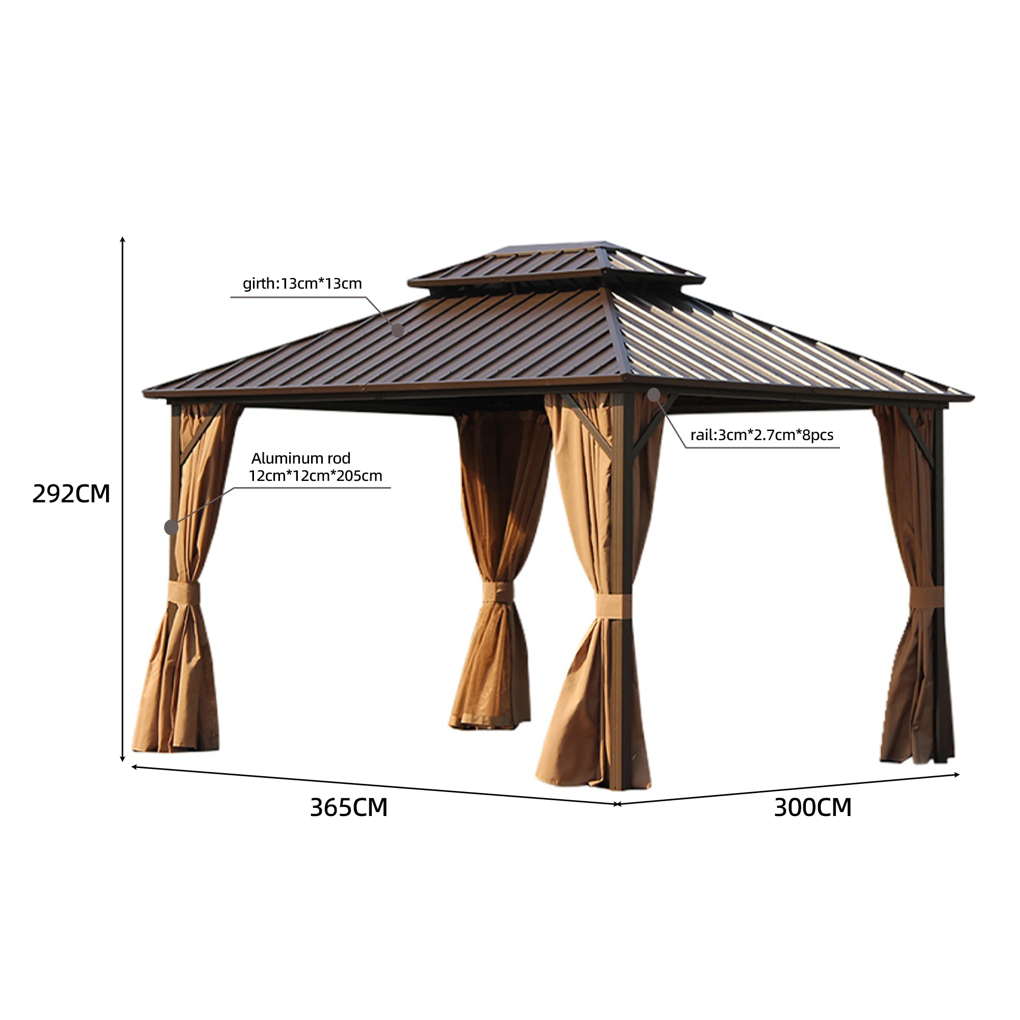 Strong bearing capacity waterproof galvanized hardtop aluminium pergola pavllion outdoor tent garden modern gazebo