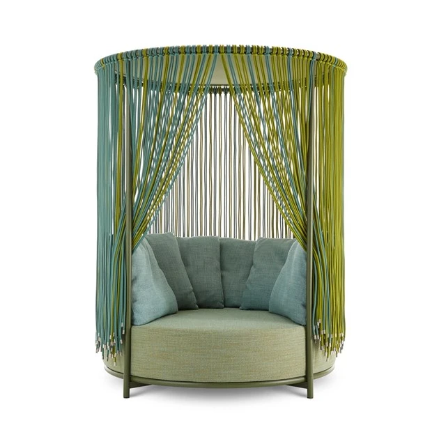 high quality garden lounger hotel outdoor furniture Swimming pool lounge bed with canopy rope woven sun lounger with tent