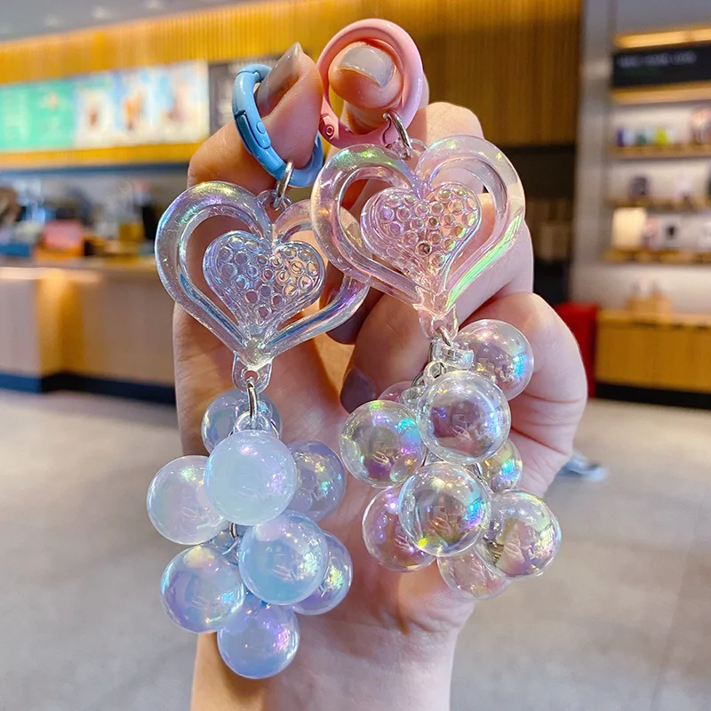 Baimao creative acrylic colorful love beaded keychain pendant fresh sweet transparent key chain bag accessories pendant