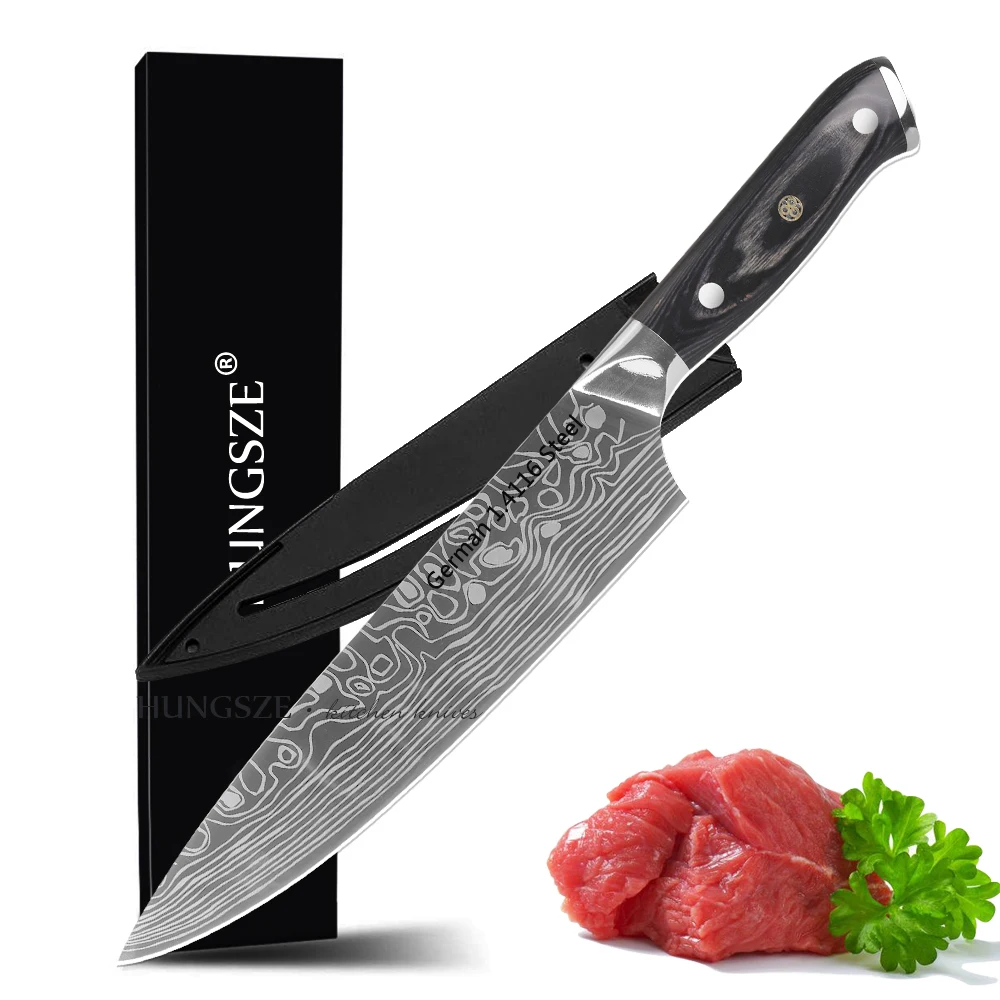 
japanese german 1.4116 steel kitchen knives damascus chef knife 8 inch with sheath 